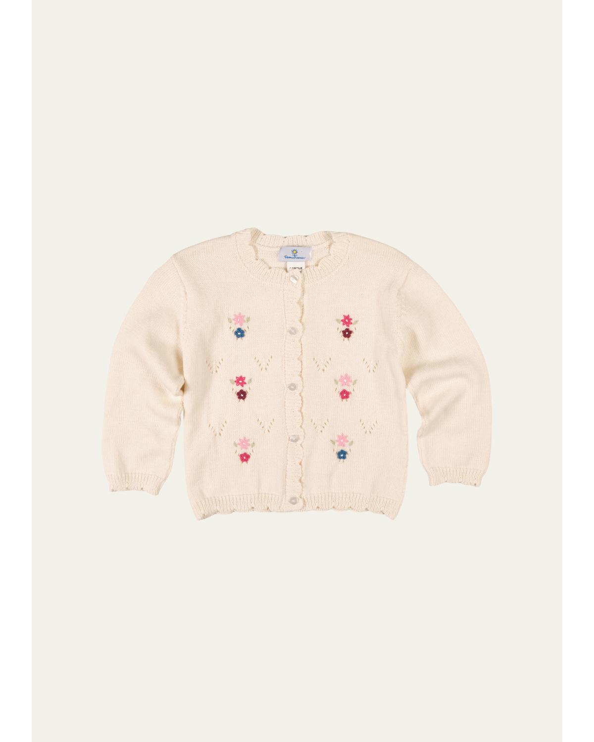 Florence Eiseman Girl's Scalloped Floral Embroidery Cotton Knit Sweater