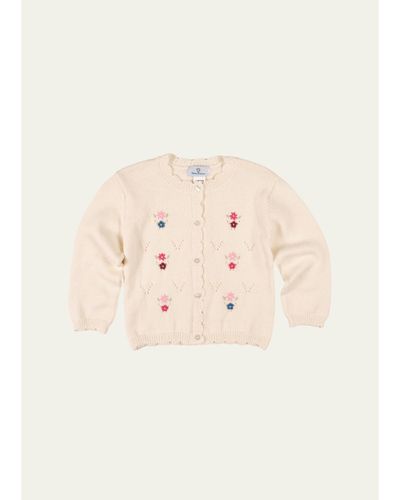 Florence Eiseman Girl's Scalloped Floral Embroidery Cotton Knit Sweater
