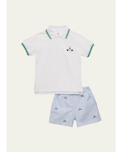 Florence Eiseman Kid's Golf Tipped Polo Shirt & Embroidered Shorts Set