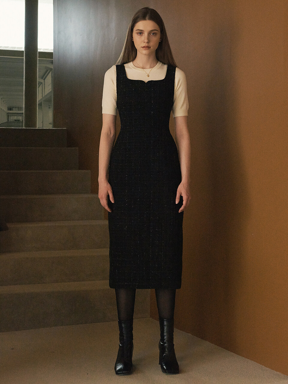 FLOWOOM Tweed Bustier Long Dress_Black