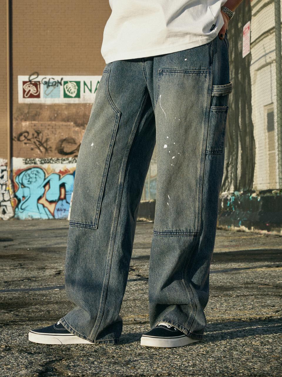 Fluke Wide-Leg Carpenter Denim Pants 4 Colors W