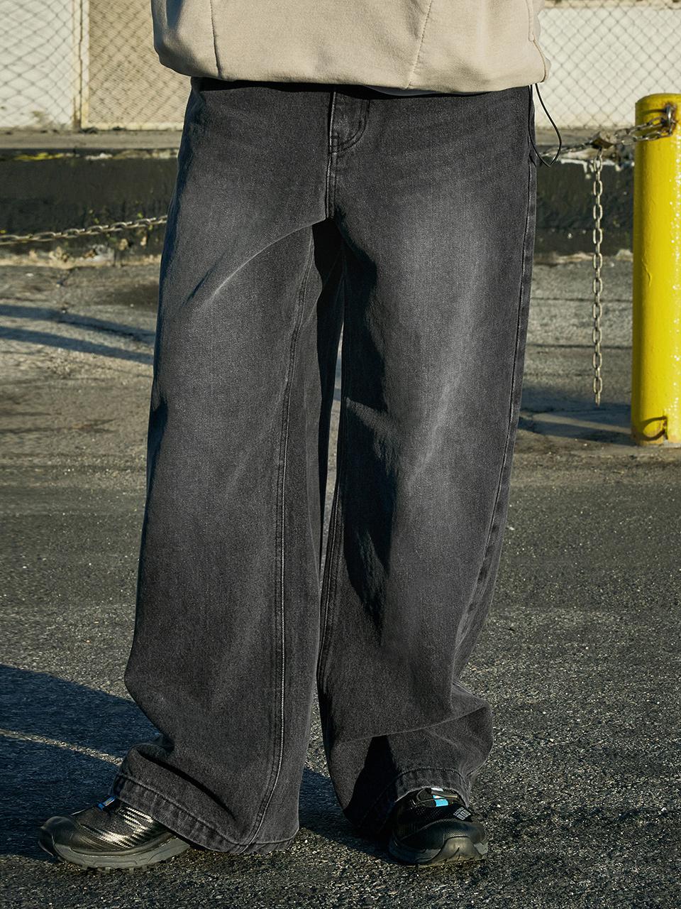 Fluke Wide-Leg Stone-Washing Denim Pants 3 Colors W