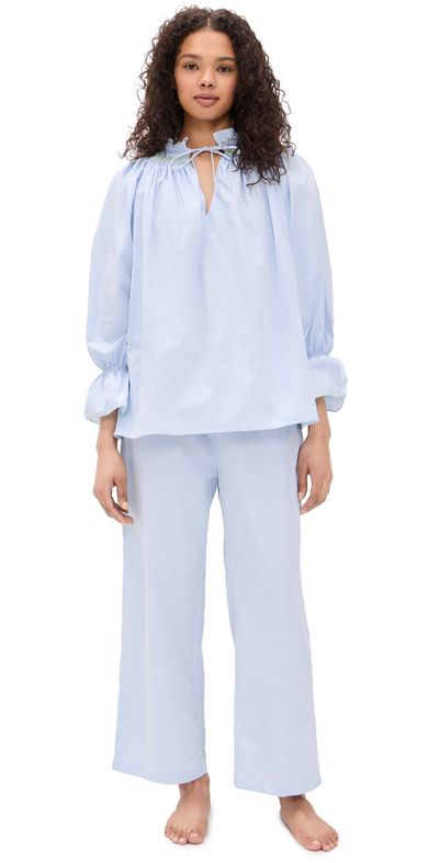 Folkloore Folkloore Smocked Pajama Set Blue Stripes