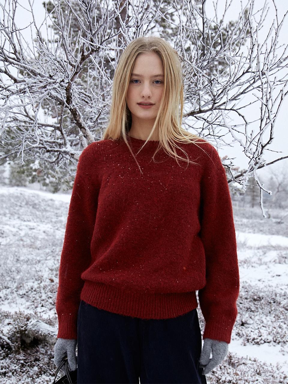 FOLNUA Boucl Semi-Overfit Round Knit [RED]