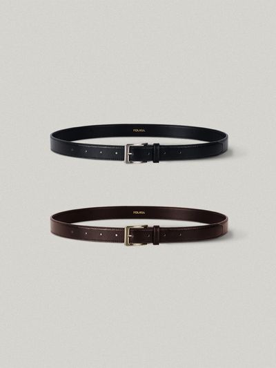 FOLNUA Classic Square Leather Cowhide Belt [Black/Brown]