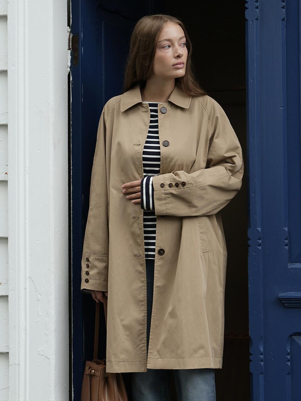 FOLNUA Cotton Nylon Classic Raglan Trench Coat [Beige]