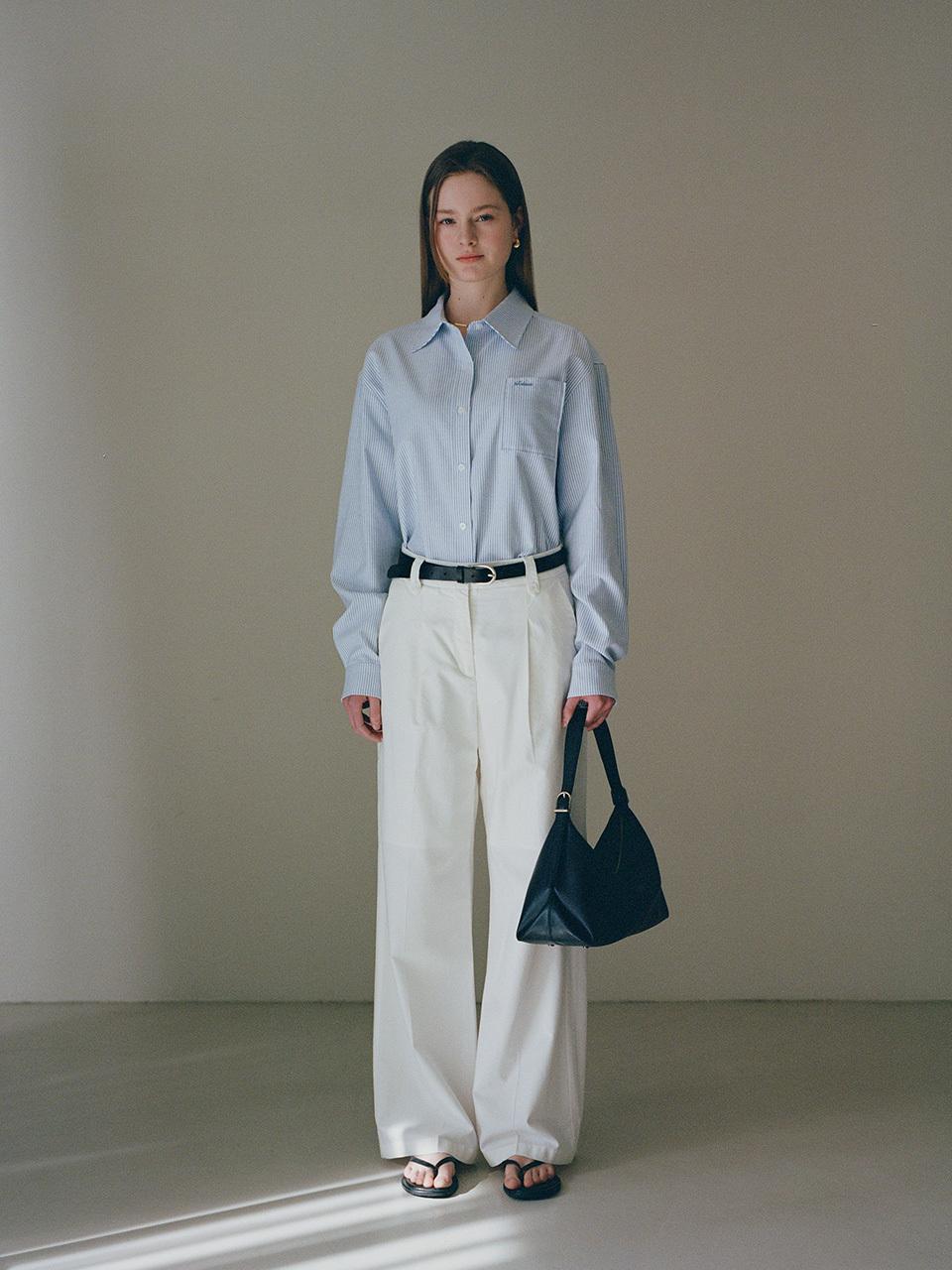 FOLNUA Cotton Wide-Leg Pintuck Chino Pants [Beige]