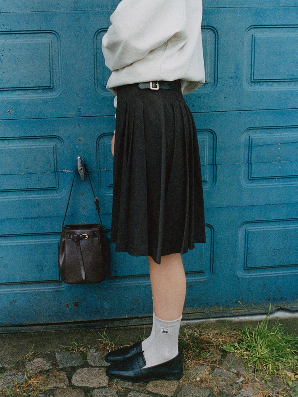 FOLNUA Double Obi Pleated Midi Skirt [BROWN]