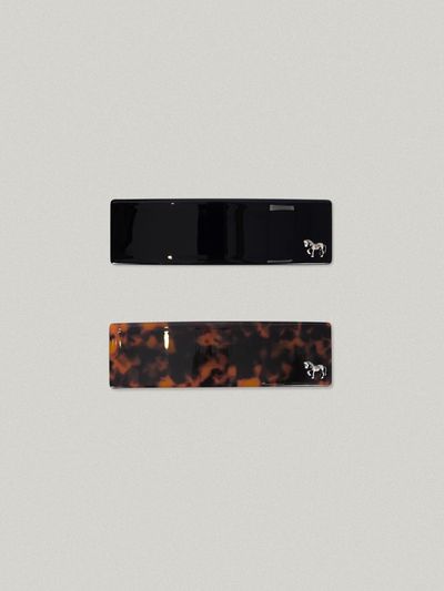 FOLNUA Metal Decorated Celluloid 9cm Hair Pin [Black/Brown]