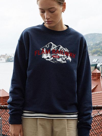FOLNUA Oversized Fit Cotton-Polyester Screen Print Sweatshirt [NAVY]