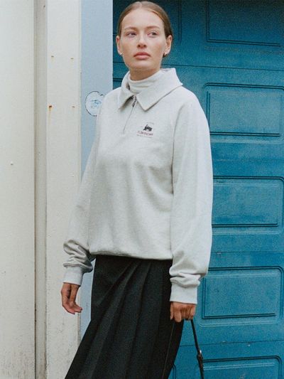 FOLNUA Raglan Sleeve Zip Up Cotton Blend Sweatshirt [Light Brown]