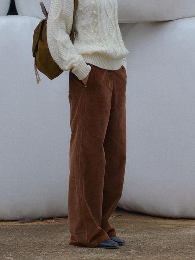 FOLNUA Rivet Semi-Wide Cotton Corduroy Pants [BROWN]