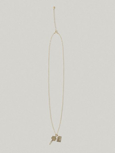FOLNUA Sterling Silver Dual-Charm Mini Post Key Necklace [Gold]