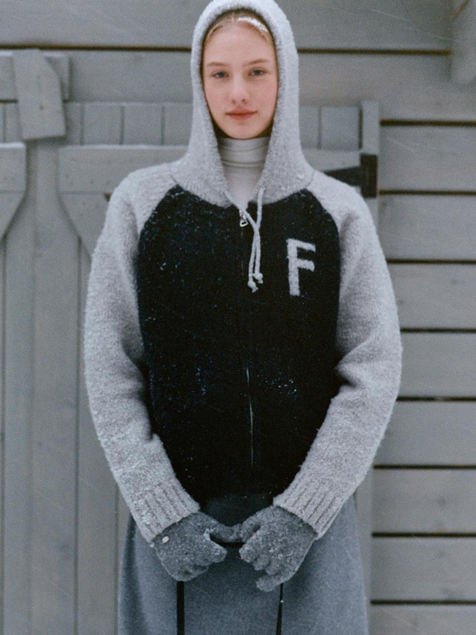 FOLNUA Varikas Knit Hooded Raglan Zip Up Jacket [Navy Gray]