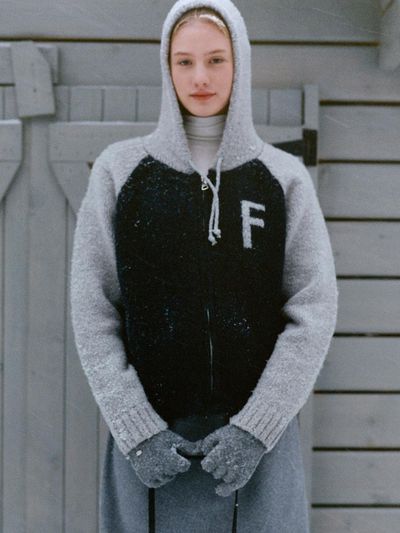 FOLNUA Varikas Knit Hooded Raglan Zip Up Jacket [Navy Gray]