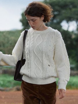 FOLNUA Wool Acrylic Bulky Knit Sweater [beige]