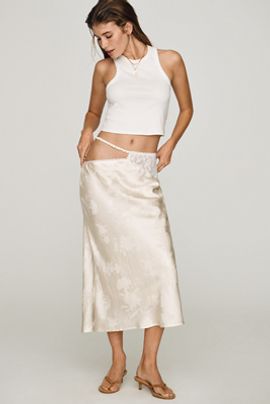 For Love & Lemons Adrift Satin Midi Skirt
