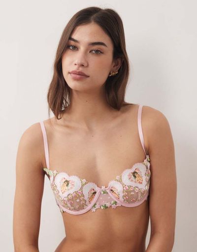 For Love & Lemons For Love & Lemons Cherub love underwire bra in pink - part of a set