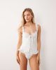 For Love & Lemons For Love & Lemons Daisy frill detail one piece swimsuit in vintage cream floral-White - 1