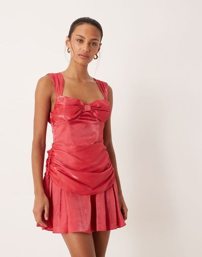 For Love & Lemons For Love & Lemons drape bow detail low back mini dress in red