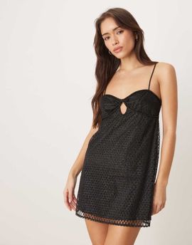 For Love & Lemons For Love & Lemons embellished rhinestone slip dress with open back in black