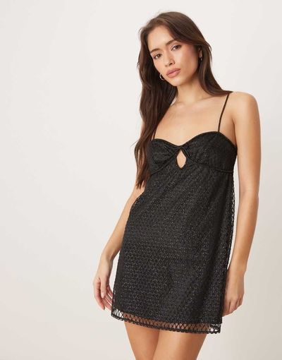 For Love & Lemons For Love & Lemons embellished rhinestone slip dress with open back in black
