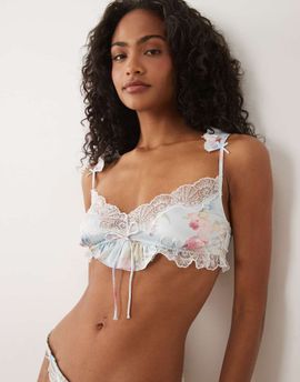 For Love & Lemons For Love & Lemons Hearts Adrift satin bralet with lace detail in blue - part of a set