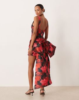 For Love & Lemons For Love & Lemons high neck mini dress with exaggerated bow back in dark romance red floral