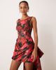 For Love & Lemons For Love & Lemons high neck mini dress with exaggerated bow back in dark romance red floral - 2