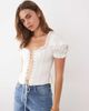 For Love & Lemons For Love & Lemons Isadora lace up front puff sleeve corset bustier top in cream-WHITE - 1