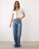 For Love & Lemons For Love & Lemons Isadora lace up front puff sleeve corset bustier top in cream-WHITE - 2