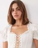 For Love & Lemons For Love & Lemons Isadora lace up front puff sleeve corset bustier top in cream-WHITE - 3