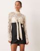 For Love & Lemons For Love & Lemons lace and satin mix long sleeve mini dress with bow bust detail in cream-White - 1
