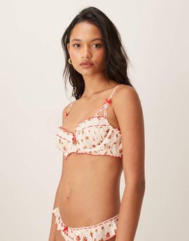 For Love & Lemons For Love & Lemons Leah underwire ruffle trim bra in cream floral - part of a set-White