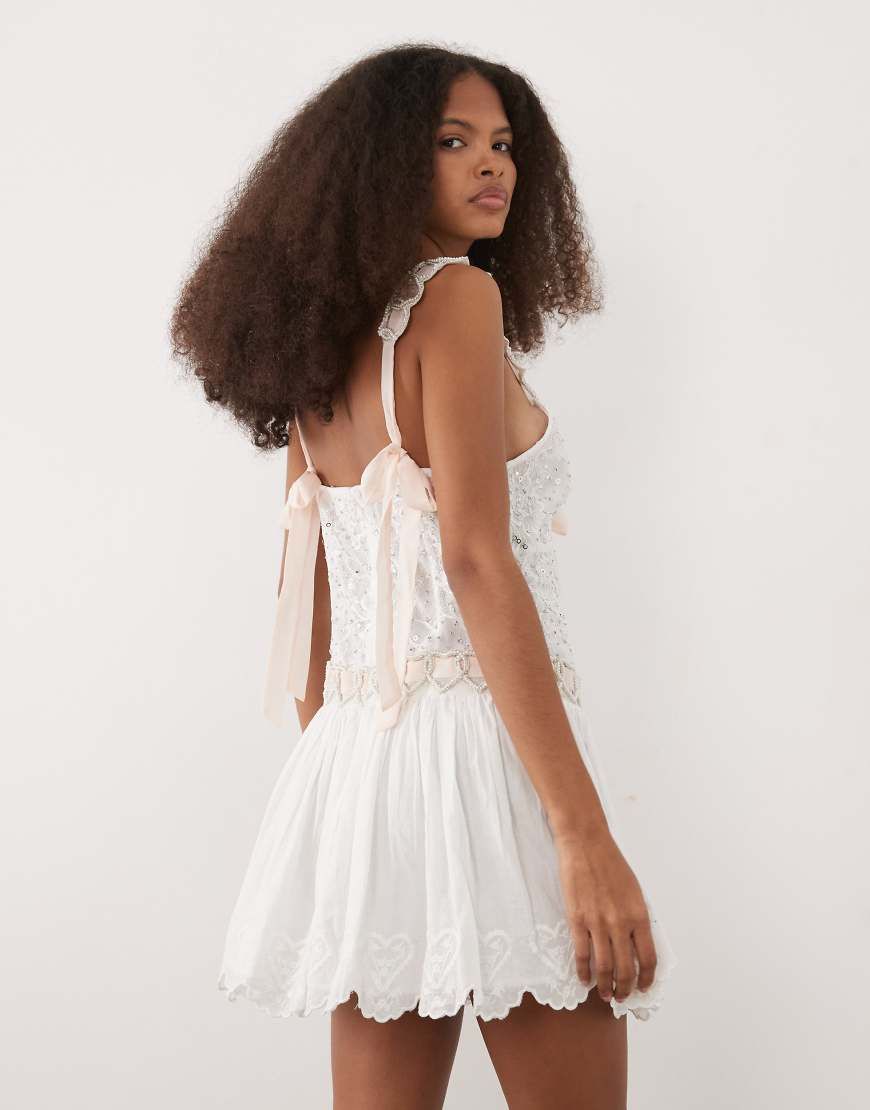 For Love & Lemons - locked hearts plunge neck lace bodice