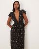For Love & Lemons For Love & Lemons Poppy pleated lace maxi dress in black-Brown - 2