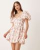 For Love & Lemons For Love & Lemons puff sleeve milkmaid mini dress in white floral - 1