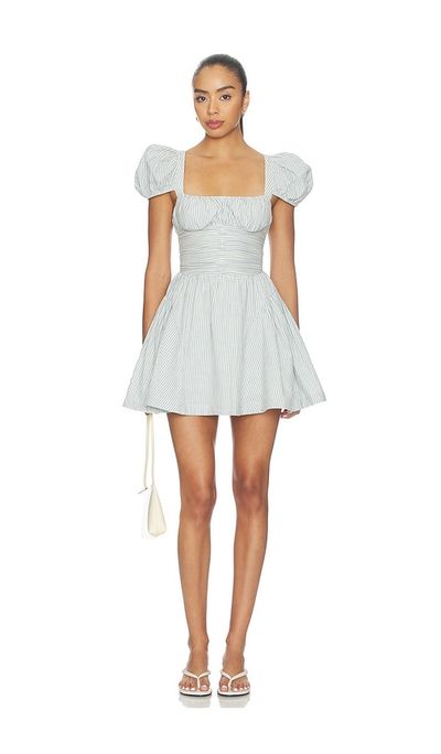 For Love &Amp; Lemons Saltwater Striped Linen Puff Sleeve Mini Dress