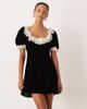 For Love & Lemons For Love & Lemons scoop neck velvet mini dress with lace trim ruffles in black - 1