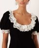 For Love & Lemons For Love & Lemons scoop neck velvet mini dress with lace trim ruffles in black - 2