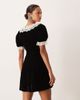 For Love & Lemons For Love & Lemons scoop neck velvet mini dress with lace trim ruffles in black - 3