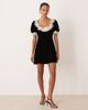 For Love & Lemons For Love & Lemons scoop neck velvet mini dress with lace trim ruffles in black - 4