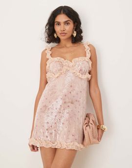 For Love & Lemons For Love & Lemons Sophia sequin mini dress with ruffles in pink