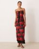 For Love & Lemons For Love & Lemons strapless maxi dress with open back and lace hem in dark romance red floral - 1