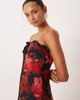 For Love & Lemons For Love & Lemons strapless maxi dress with open back and lace hem in dark romance red floral - 2