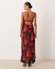 For Love & Lemons For Love & Lemons strapless maxi dress with open back and lace hem in dark romance red floral - 3