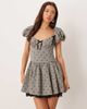 For Love & Lemons For Love & Lemons twill dropped waist mini dress in gray bow print - 1