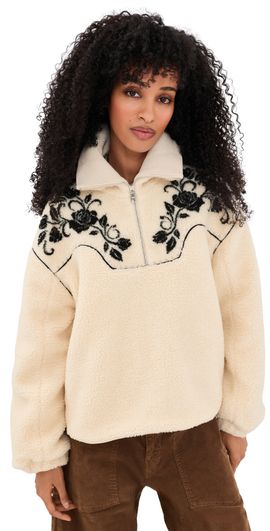 For Love & Lemons For Love & Lemons Western Floral Sherpa Sweatshirt Cream