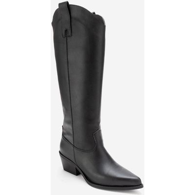 Forever & Always Shoes Forever & Always Shoes Ania Leather Block Heel Knee High Boot