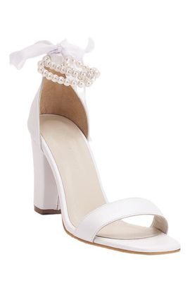 Forever & Always Shoes Forever & Always Shoes Dina Block Heel Leather Sandals with Pearls